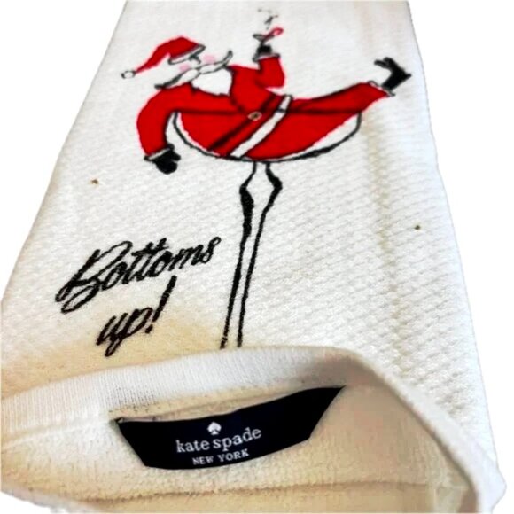 Kate Spade NY Santa Bottoms Up Raise A Glass Kitchen Dish Towels NWT - Picture 6 of 8